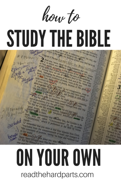 picture of Bible pages that are heavily marked up from doing Bible study
